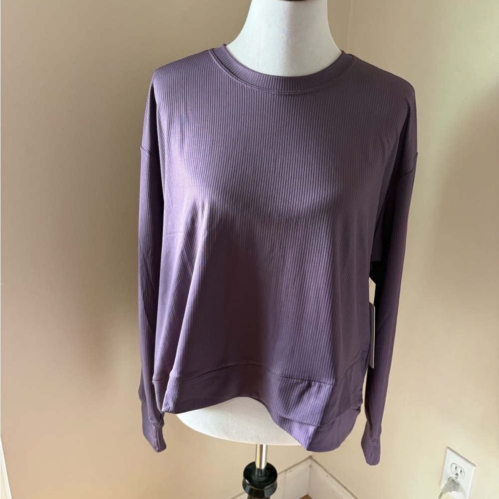 Danskin Ribbed Long-Sleeve Pullover Sweatshirt - Mauve Purple